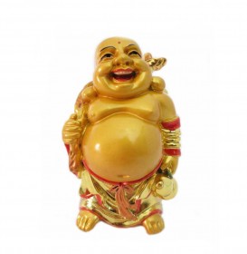 Χρυσός Βούδας Πλούτου με Σάκο Νομισμάτων και Κολοκύθα